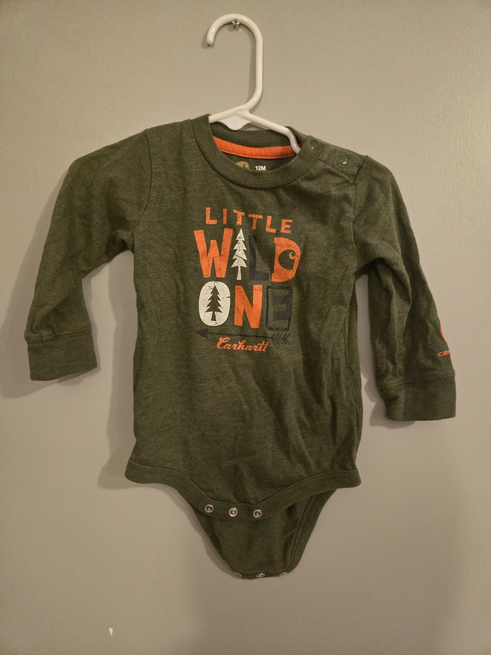 Carhartt Little Wild One Olive Green Long-Sleeve One-Piece 12 Months